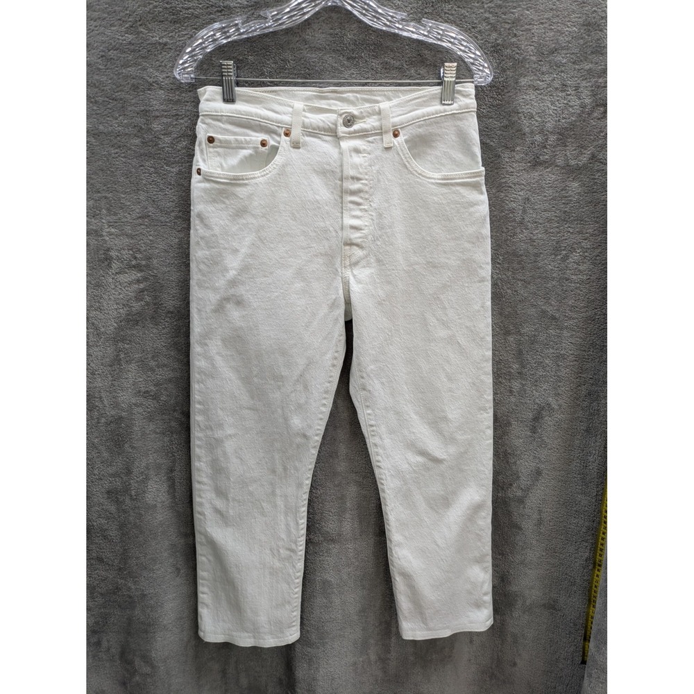 Levis Jeans Womens White Denim 501 Cropped‎ 29x23 Mid Rise